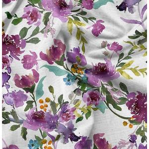 Soimoi Velvet Fabric Flower & Leaves Watercolor Printed Craft Fabric by the metre 58 Inch Wide