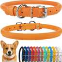 CollarDirect Rolled Leather Dog Collar, Soft Padded Round Puppy Collar, Handmade Genuine Leather Collar Cat Collars 13 Colors (13-16 Inch, Orange Textured)