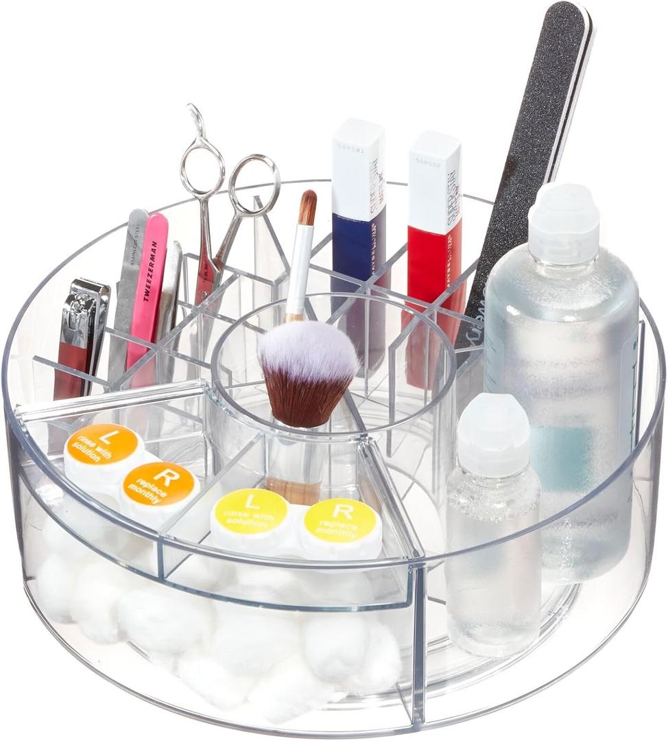 iDesign Rotating Makeup Organizer with Dividers and Lipstick Holders - Clear