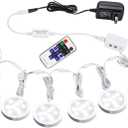 AIBOO Linkable Under Cabinet LED Lighting Kit 12V Slim Dimmable LED Puck Lights with Wireless Controller & UL Listed Wall Plug for Under Counter Lights, Display, Book Case Lighting(6 Pcs, 6000K) (Daylight White)