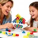 64 PCS Tetra Board Game for Kids and Adults, Balance Stacking Game for 2 Players+ Party, Family and Friends, Tower Stack Team Building Blocks Toy