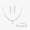 EleQueen Women's Simulated Pearl Wedding Jewelry Set, Cubic Zirconia Marquise Floral Bridal Necklace Earrings Bracelet Sets