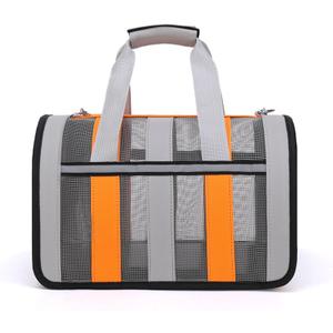 Airline Approved Soft Sided Cat Carrier and Small Dog Crate up to 15lbs - Lightweight Cats Bag Carrier for Pets with Litter Pocket for Kittens and Puppies (Gray and Orange, Medium)