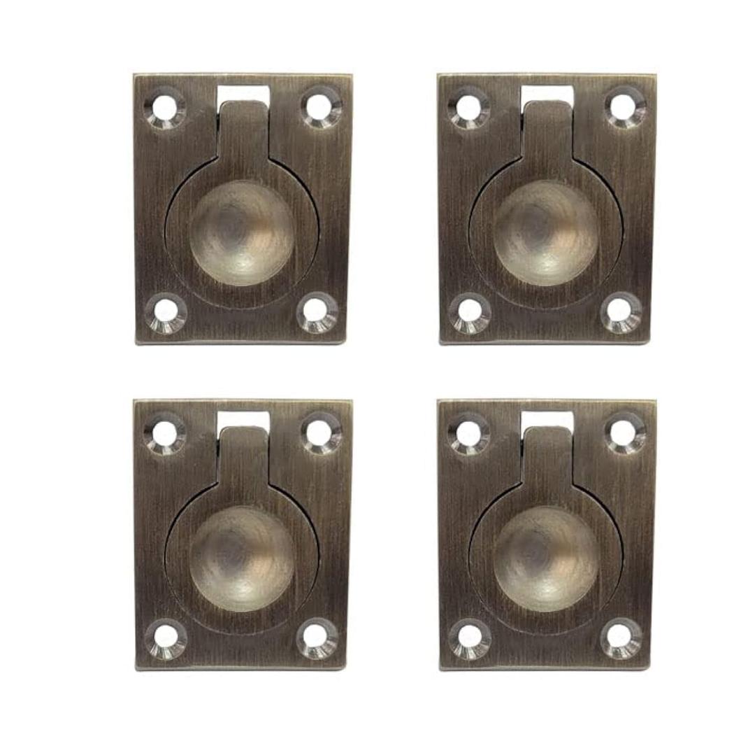 QCAA Solid Brass Flush Ring Pull Round, 1-1/2", Satin Chrome, Made in Taiwan, 4 Pack