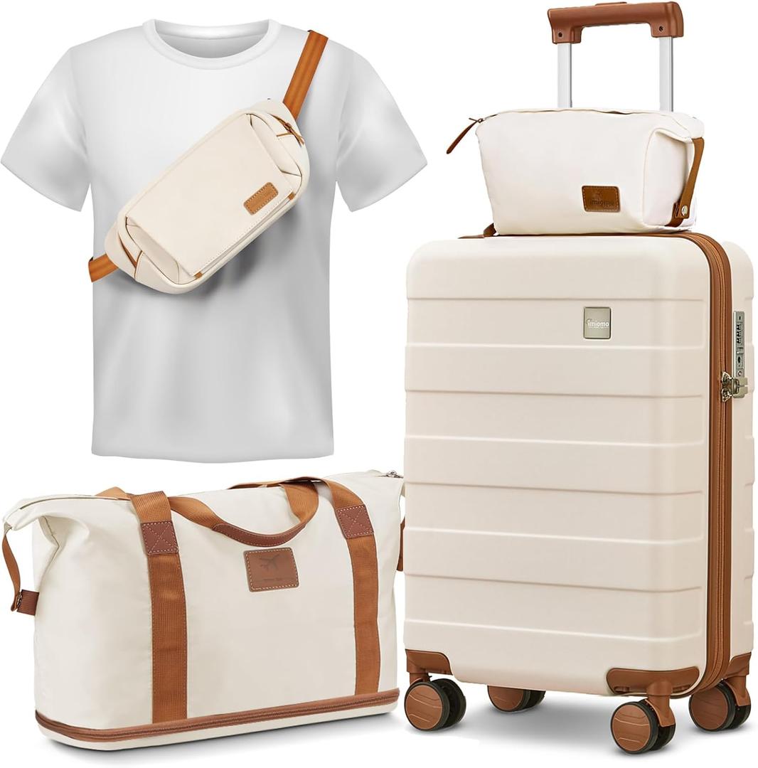 imiomo Carry on Luggage 22x14x9 Airline Approved, Hardside 20 Inch Carry-on Suitcases with Spinner Wheels, Lightweight Travel Luggage Sets with TSA Lock, 4 piece set