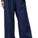 Wide Leg Work Pants Womens Dress Pants Elastic High Waist Palazzo Casual Trousers Office Slacks Regular and Plus Size (Blue, S)