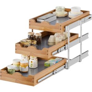 OCG Pull Out Cabinet Drawer 11" W x 21" D, 3 Tier Pull Out Cabinet Organizer, Heavy-Duty Slide Out Drawer for Cabinets, Base Cabinet Organization for Kitchen, Pantry, Bathroom