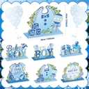 It's a Boy Baby Shower Centerpieces Baby Shower Table Centerpieces Bloom Table Display with Letters A Sweet Baby Boy is on His Way Gender Reveal Decorations for Boy Birthday Supplies (Wooden)