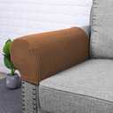 Anti-Slip Waterproof Stretch Fabric Armrest Covers Furniture Protector Armchair Slipcovers for Recliner Sofa Set of 2 (Coffee)