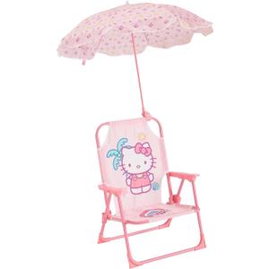Sanrio Hello Kitty Kids Outdoor Folding Beach Chair with Umbrella,Portable Camp Chair for Ages 3+, Lightweight & Compact for Beach, Camping, and Backyard