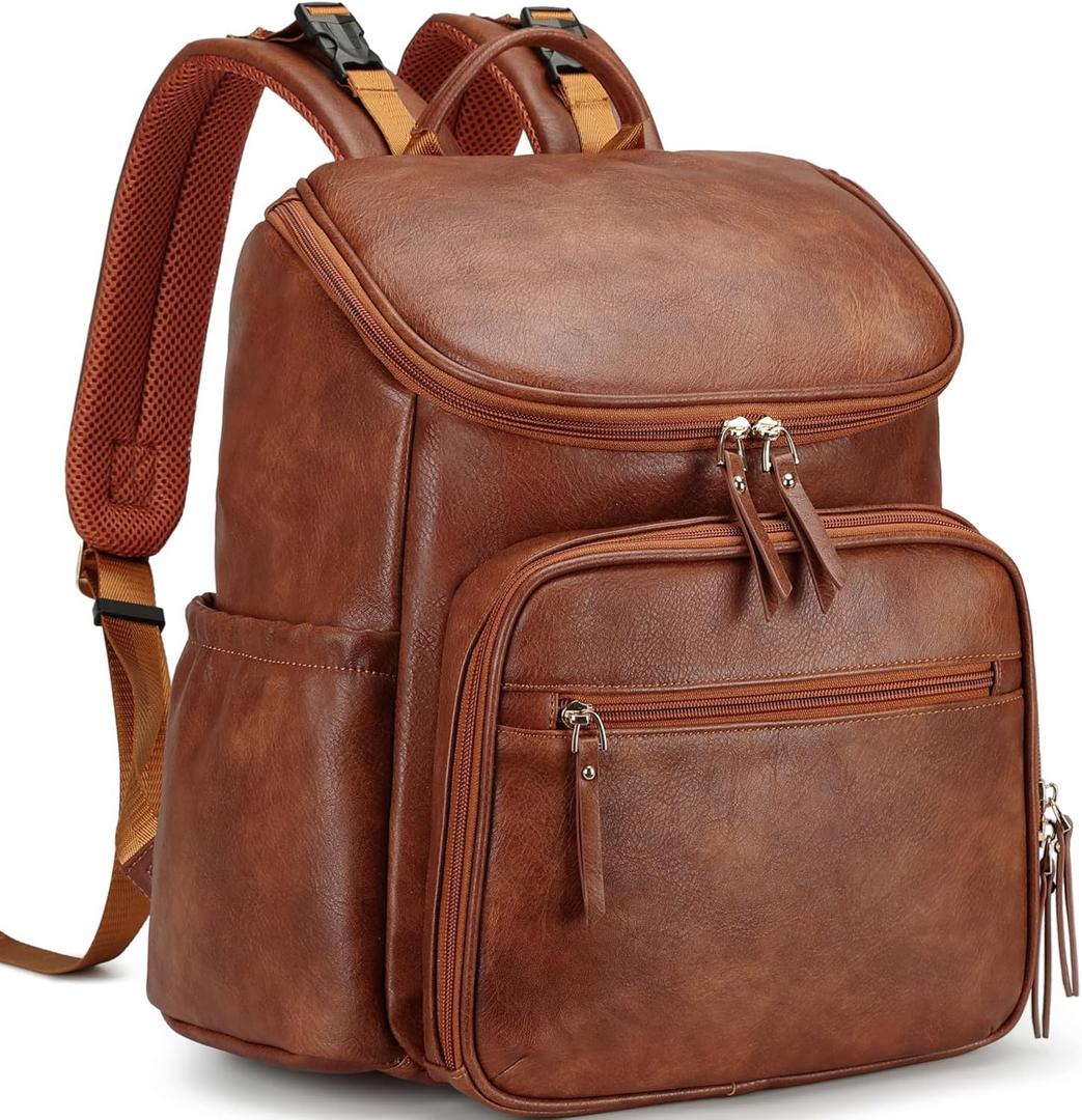 LORADI Lightweight Diaper Bag Backpack with Stroller Clips, Insulated Pockets, Baby Shower Essentials (Classic, Brown)