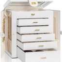 AKOZLIN Large Jewelry Box Organizer Functional with Big Mirror, Leather Jewelry Storage Case for Women Girls Ring Necklace Earring Bracelet Holder Organizer White