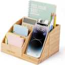 Bamboo Pen Holder for Desk & Nightstand Organizer with Fast Wireless Charging for iPhone, Samsung & More  Office Desk Accessories for Men/Women (Natural)