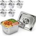 KUK 6 Packs Stainless Steel Hotel Pans with Lids 1/4 Size x 6" Deep Steam Table Commercial Food Storage Containers Stackable Metal Steamer Anti-Jam Restaurant Warm Pans