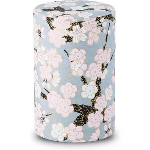 NOREN Tea Canister (Yuzen Washi paper), 3.5oz Size, Made in JAPAN, with Includes Inner Lid of Airtight, Damp-Proof, Kitchen Jar for Coffee, Tea, Spice and More (Plum and Sakura/Gray)