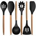 IOCBYHZ Silicone Kitchen Utensils Set of 6, Cooking Utensils Set with Heat Resistant Wooden Handle, Nonstick Silicone Spatula Spoon Turner Ladle, Cooking Kitchen Gadget for Cookware & Baking BPA FREE
