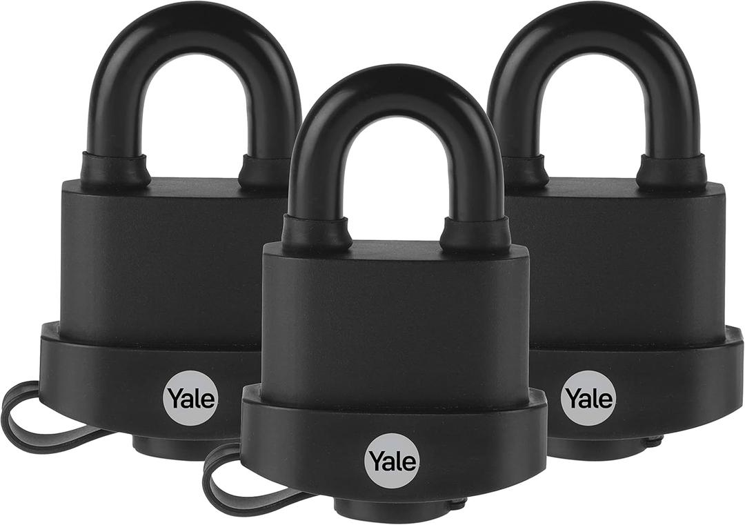 Yale 2-1/16" Wide high Security Weatherproof Laminated Padlock with 5/16" Shackle and 3 keyed Alike Keys for Outdoor gate, Fence, and Storage (3 Pack)