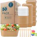 MINCOCO 50 Count Paper Bowls Disposable Meal Prep Containers with LidsIncludes 50 Wooden Forks + 100 Labels Salad Food Containers Freezer & Microwave Safe Leakproof Soup Bowls (19 Ounce, 50-Count)