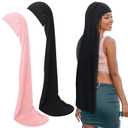2 Pcs Jumbo Dreadlock Cap Hair Dreads Head Wrap Loc Wraps for Dreads Hair Accessories for Men Women Sleeping(Black,Pink,37 Inches)