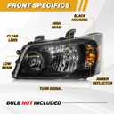 Headlight Assembly Compatible with Toyota Highlander 2004 2005 2006 2007 Halogen Type, OE-Style Headlamp Replacement Without Bulbs for 81130-48280 81170-48280, Black Housing Amber Reflector