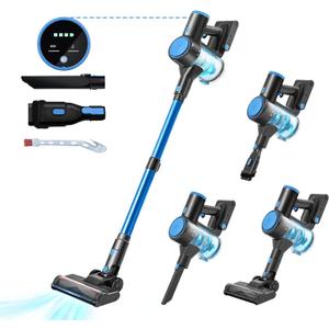 Cordless Vacuum Cleaner with 35Kpa Suction, Battery Vacuum Cleaner with LED Headlight & Anti-Tangle Brush, 6in1 Lightweight Cordless Vacuum for Home, Pet Hair, Hard Floors, Carpet (34kpa)
