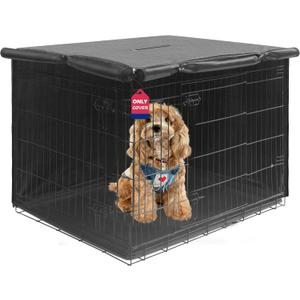 36 inches Dog Crate Cover with Card Pocket, Heavy Duty Polyester Windproof Pet Kennel Universal Fit for 1 or 2 Doors Standard Wire (Grey),
