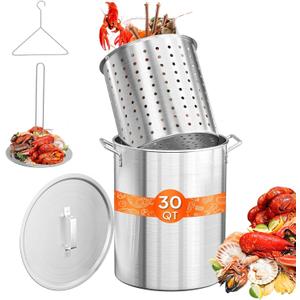 ROVSUN 30QT Turkey Fryer Pot & Seafood Boil Pot with Strainer Basket, Lid, Hook & Steamer, Aluminum Stockpot for Turkey Frying & Crab, Lobster, Shrimp Boiling for Outdoor Cooking & Gatherings