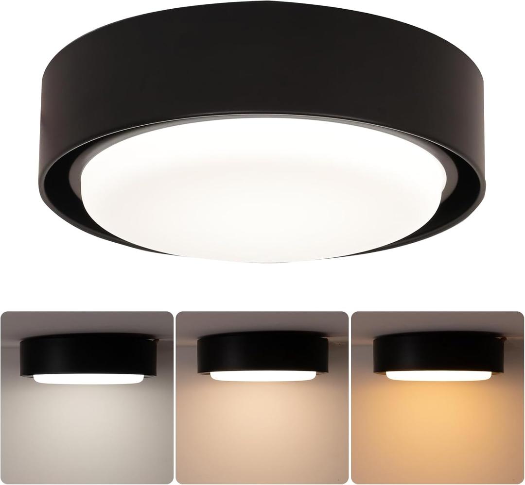 Black Flush Mount LED Ceiling Light, 12 Inch Fixture, 3000K 4000K 5000K Dimmable Modern Lighting for Bedroom Hallway Kitchen Bathroom