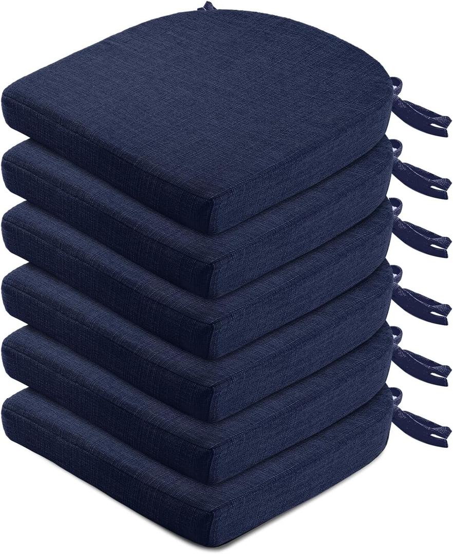Wellsin Chair Cushions for Dining Chairs 6 Pack - Kitchen Chair Cushions with Ties and Non-Slip Backing - Dining Chair Pads 16"X16"X2", Navy