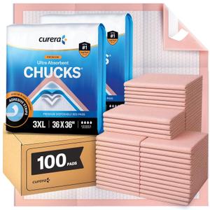 Curera Chucks Premium Disposable Underpads 36x36 [100-Count] Ultra Absorbent Chux Incontinence Bed Pads Disposable Adult with Adhesive Tape, Pee Pads Pet Training Pads XXXL 36x36 Bulk Pack