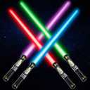 Cawiew 4 Pack Light up Sword Saber with FX Sound (on-Off Control) and Full Retractable Handle, 4 Colors LED Glow in The Dark Toy for Kids Adult