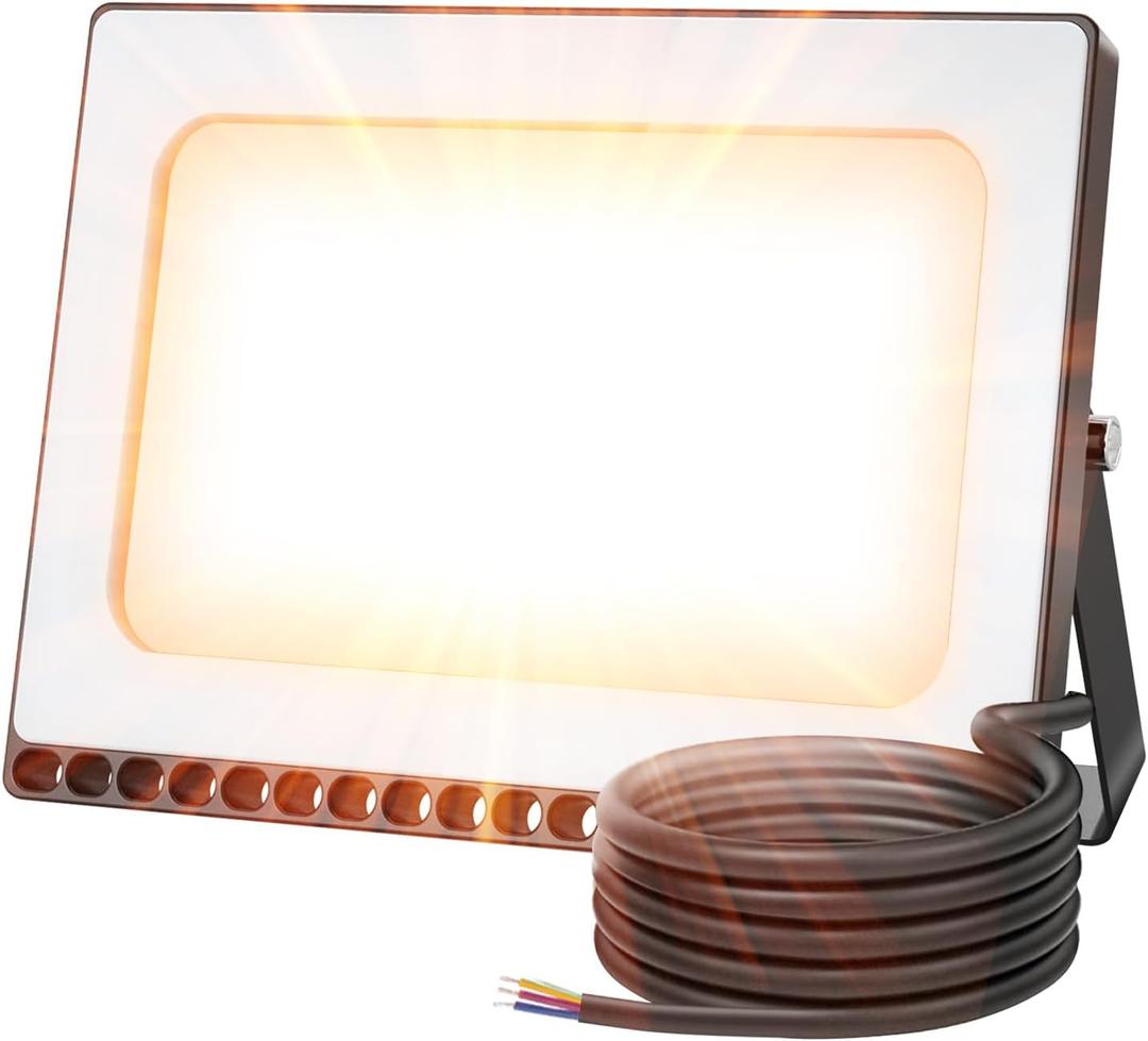 Viugreum 100W LED Flood Light Outdoor, 3000K Warm White 8000LM Super Bright Outdoor Security Light, IP67 Waterproof for Garage, Warehouse, Garden & Yard