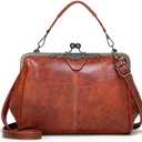 Women Retro Kiss Lock Handbag Purse Oil Wax PU Small Tote Satchels Shoulder Crossbody Bag