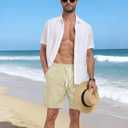 Men's Corduroy Shorts Casual Elastic Drawstring Lightweight Summer Beach Shorts with Pockets (S)