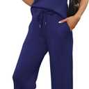 SAMPEEL Two Piece Sets for Women Summer Outfits Lounge Sets Mock Neck Tops Wide Leg Crop Pants Vacation Travel Outfits (Large, Dark Blue)