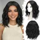Eawwii Black Short Wavy Wig for Women Lace Hairline Bob Style Synthetic Heat Resistant - Natural Appearance for Everyday Hairstyle 14 Inch
