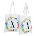 Okuna Outpost Set of 2 Reusable Monogram Letter X Personalized Canvas Tote Bags for Women, Floral Design (29 Inches)
