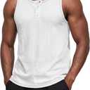 Mens Waffle Knit Tank Tops | Sleeveless Shirts, Casual, Henley, Summer, 2026, Beach, Breathable, Muscle Tees, Woukout, Gym (White, L)