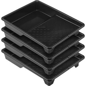 Barydat 4 Pcs 9 Inch Paint Plastic Tray with Deep Pockets and Textured Ridge Heavy Duty Paint Roller Tray with Sturdy Legs Home Improvement Supplies for 9 Inch Roller Brushes, Black