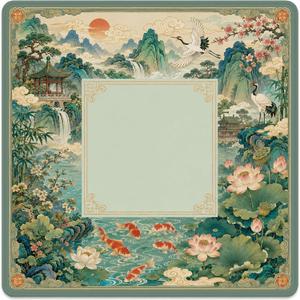 Chinoiserie Crane and Koi American Mahjong Mat for Table, 31.5 x 31.5 Inch