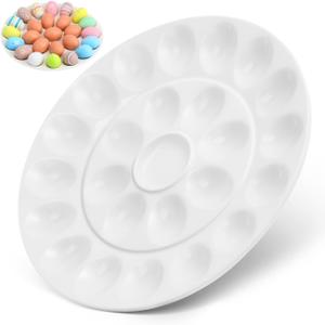 Cabilock Ceramic Deviled Egg Platter, 24-Hole Round Deviled Egg Tray, Kitchen Countertops Fridge Holder, Microwave & Dishwasher Safe for Easter Party Display Entertaining, 13 Inch