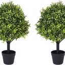 27" Faux Boxwood Plants Outdoor Set of 2, UV-Resistant Topiary Trees Artificial Outdoor Bushes & Shrubs, Realistic Fake Plants Evergreen for Planters Front Porch Outside Decor 2.3ft