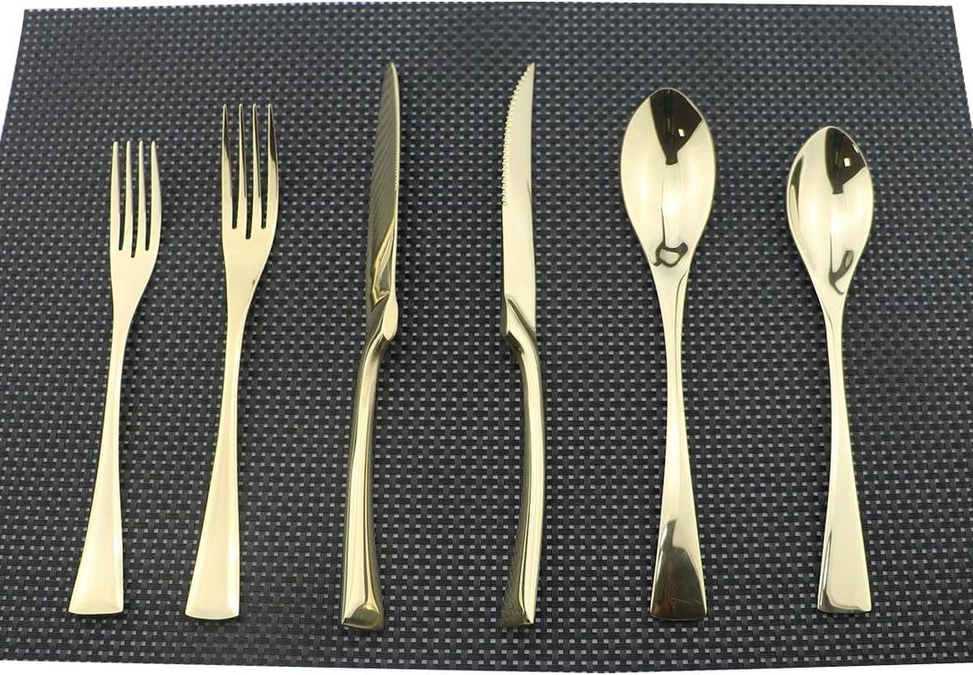 Flatware Set 18/10 Stainless Steel Mirror Polished Champagne gold Cutlery - Silverware Utensil Set of Steak Knife Dinner Fork Knife Spoon Salad Fork Dessert Spoon,6 Piece Service for 1