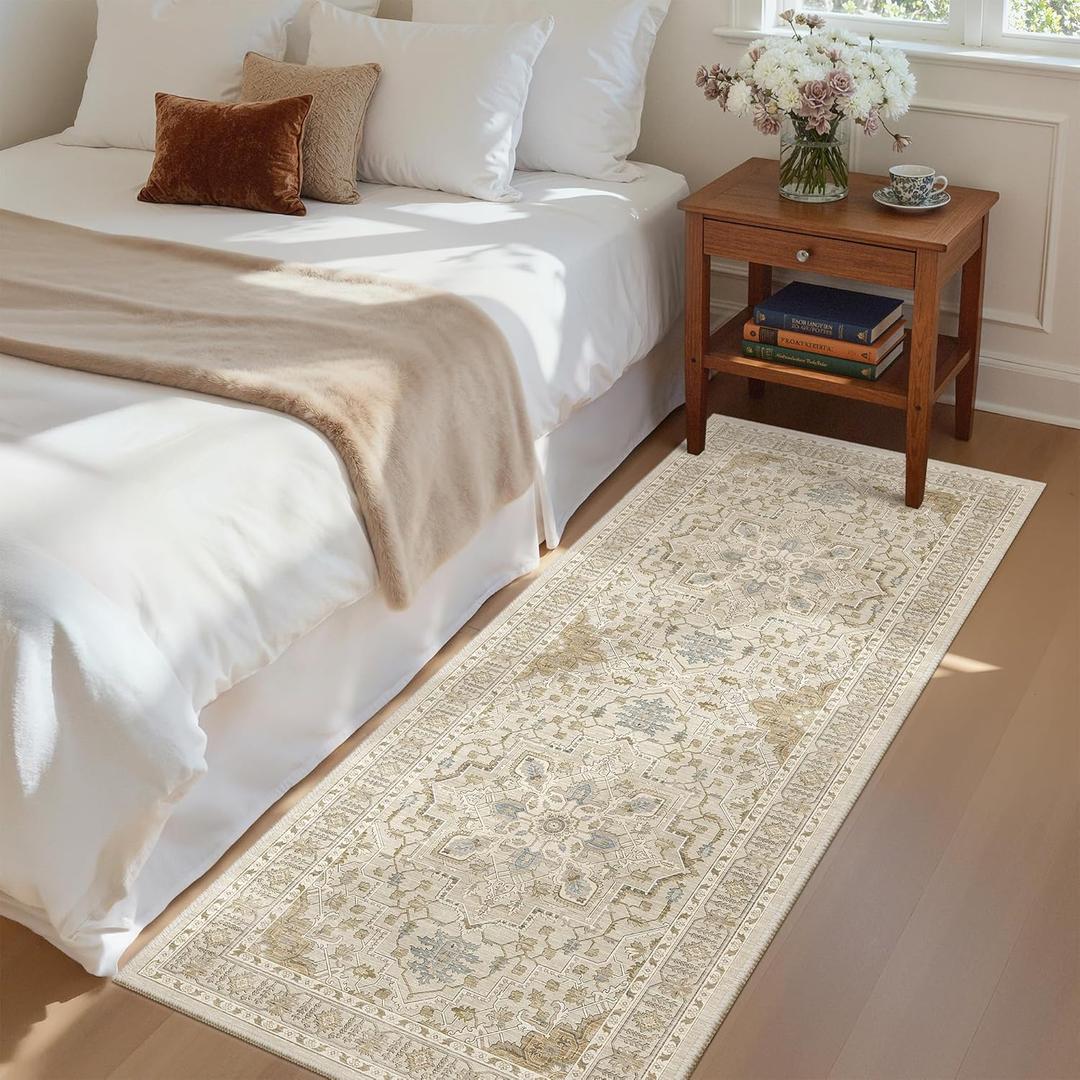 Madane Hallway Runner Rug - 2x5 Rug Runner Washable Runner Rugs Non-Slip Low-Pile Kitchen Runner Rug Laundry Room Rug Throw Carpet for Entrance Bedroom Living Room (2'x5', Beige/Blue)