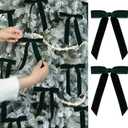 Flair Gifts 24 Pcs Velvet Christmas Bows Ornaments- 5 x 7 Inch Dark Green Luxury Velvet Ribbon Bows for Christmas Tree Decor, Wreaths, Gifts Wrapping, Wine Glasses, Rattan Strips and Xmas Home Decor