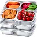 Stainless Steel Snack Containers with Lids - 3 Pack - 4 Compartments Bento Snack Boxes - Reusable Meal Prep Lunch Containers for Kids Adults - Divided Food Storage Container for School Home Travel