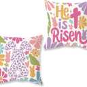 Easter Throw Pillow Covers 18x18 Inch Set of 2 Farmhouse Colorful Bunny He is Risen Decorative Spring Holiday Pillowcases Indoor Outdoor Patio Cushion Cases for Sofa Couch Home Decor