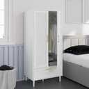 Bedroom Armoire Wardrobe Closet with Hanging Rod,60" 2 Door Almirah for Clothes with Drawers,Morden Storage Cabinet,White