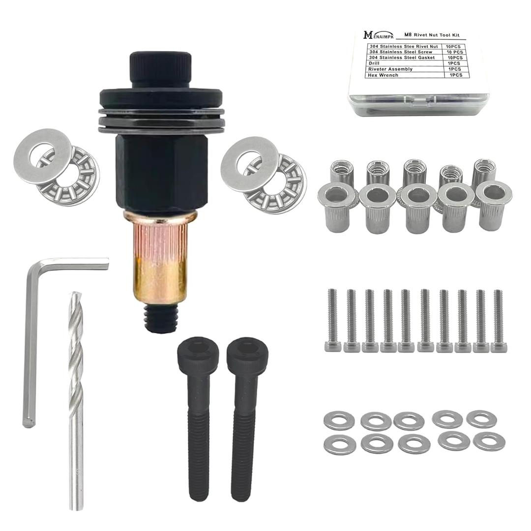 Rivet Nut Tool,Hand Nuts Riveter Installation Tool Set,Rivet Nuts Tools Kit with a Drill Bit & Rivet Nuts and Flat Head Screw (M8-Rivet Nut Kit)