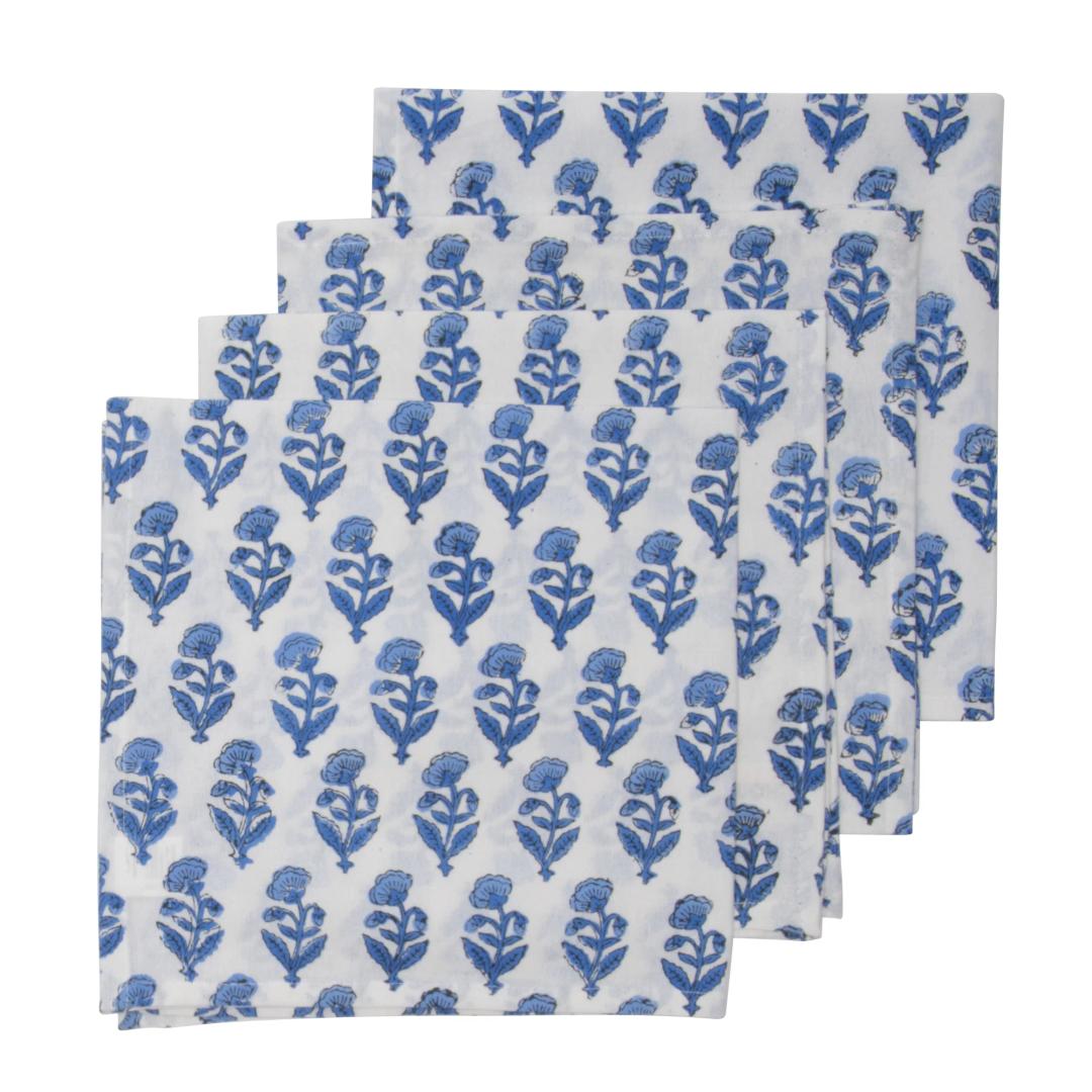 KOUBOO Blue 100% Cotton Summer Dinner Napkins, Hand Block Print, Washable Durable Table Linen for Everyday Use Weddings Parties Outdoors, 20 X 20 Inches, Set of 12